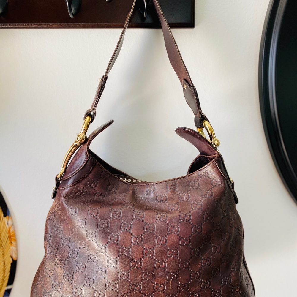Gucci Monogram Brown leather hobo bag (authentic) - Picture 5 of 16